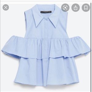 Zara blue ruffle shirt top